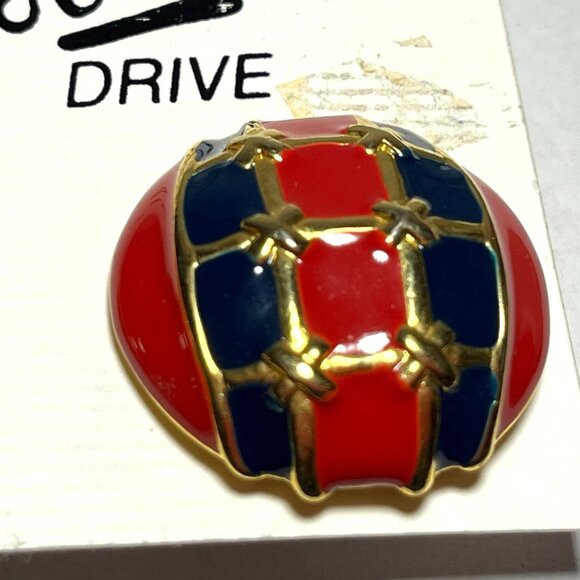 Vintage Bijou Drive Red Blue Enamel Clip On Earrings - Picture 3 of 4